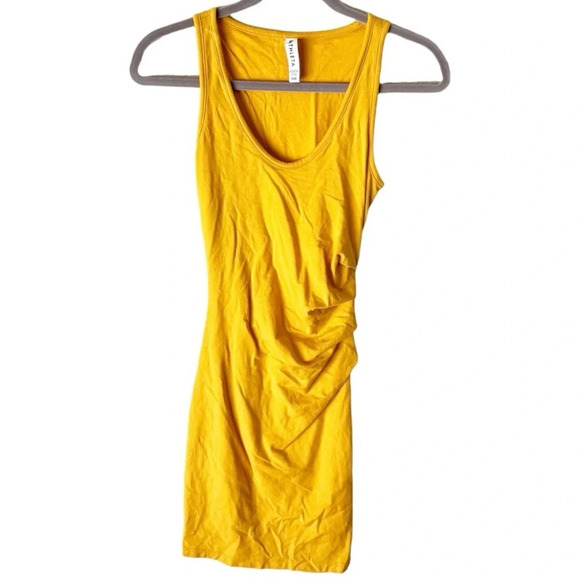 Athleta Women's Dress XXS Della Mustard Yellow Ruched Tank Athleisure Summer - Picture 2 of 9